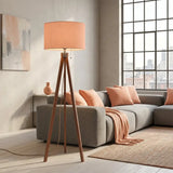 Apricot Shade Vintage Wooden Scandi Tripod Floor Lamp - retro floor lamps