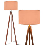 Apricot Shade Vintage Wooden Scandi Tripod Floor Lamp - US Plug - retro floor lamps