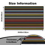 Size chart for dark striped area rug 3x5 ft with colorful thin stripes: 5 ft x 3 ft (60 x 36 in / 150 x 90 cm), 0.3 in thick
