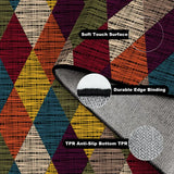 Folded corner of the diamond pattern rug showing soft surface, edge binding and anti-slip TPR backing