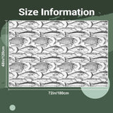 Size chart for a 4x6 ft (48 x 72 in) area rug with a black and white fish pattern