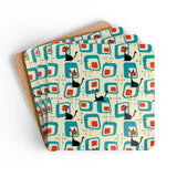 Atomic 50s 60s Drink Coasters – Retro Midcentury Cork Back Set of 4 - retro coaster