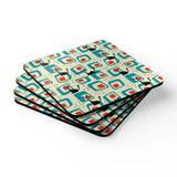 Atomic 50s 60s Drink Coasters – Retro Midcentury Cork Back Set of 4 - retro coaster