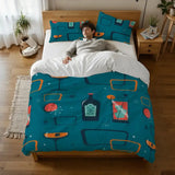 Atomic 60s Retro Full Duvet Cover Set - Teal Mid Century Bedding - retro bedding