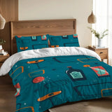 Atomic 60s Retro Full Duvet Cover Set - Teal Mid Century Bedding - retro bedding