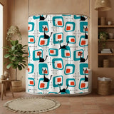 Atomic Cat Retro Shower Curtain - 60s Midcentury Style Bathroom - retro bathroom