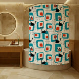 Atomic Cat Retro Shower Curtain - 60s Midcentury Style Bathroom - retro bathroom