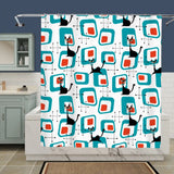 Atomic Cat Retro Shower Curtain - 60s Midcentury Style Bathroom - retro bathroom