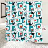 Atomic Cat Retro Shower Curtain - 60s Midcentury Style Bathroom - retro bathroom
