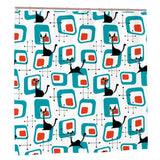 Atomic Cat Retro Shower Curtain - 60s Midcentury Style Bathroom - Iron - retro bathroom