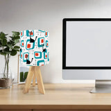 Atomic Cat Retro Tripod Table Lamp: Midcentury Linen Shade Remote LED - retro ads