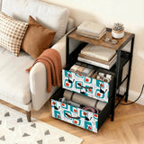 Atomic Cat Side Table with Power Outlets - Nightstand with 2 Drawers - retro bedside table