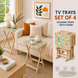 Atomic Wooden TV Tray Tables Set of 4 – Retro Folding Tables for Small Spaces - 4 Pack - retro tv tray