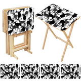 Black White Deer retro TV tray set of 4, open table and four folded trays with storage rack
