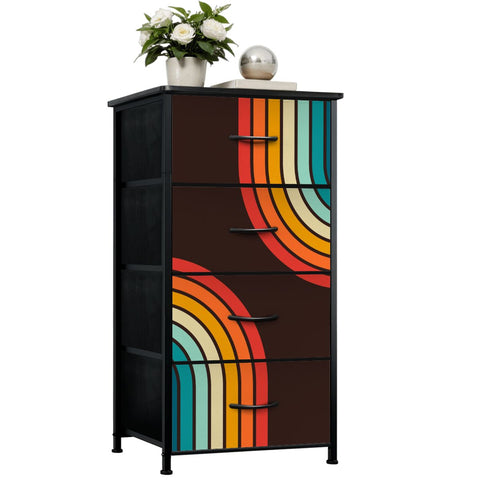 Vintage 70s Disco Decor Dresser – Black Rainbow Steel & Fabric Storage