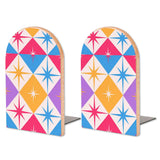 Retro Star Diamonds wooden bookends, set of 2, with pink, orange and blue diamonds