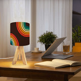 Midcentury Rainbow Table Lamp – Wood Tripod Base, Linen Shade