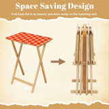 Retro 60s Folding Tray Tables with Stand – Wooden TV Dinner Tray Set of 4