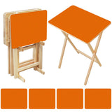 Burnt Orange retro TV tray set of 4, open table and four folded trays with storage rack