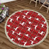 Red Plaid Reindeer Round Christmas Rug with Tassels – Retro