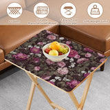 Dark Rose Garden retro TV tray set of 4, tabletop close-up with fruit bowl