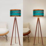 Scandinavian Retro Tripod Floor Lamp - Rustic Wood Grain Brown Blue