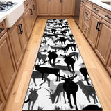 Black & White Reindeer Runner Rug – Scandinavian Winter Retro Hallway Decor