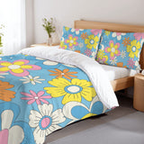 Retro 70s Flower Power Double Duvet Cover Set: Pastel Full Size Bedding