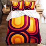 Farbenfrohes Retro-Bettwäsche-Set in voller Größe aus den 70ern: Gelb, Orange, Rot, Midcentury