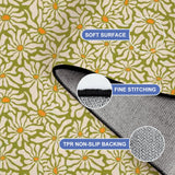 Midcentury 70s Retro Daisies Rug 12x9 ft – Large Floral Non-Slip Room Carpet