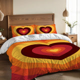 Orange Red 70s Heart Duvet Cover Set: Retro Full Size Microfiber Bedding