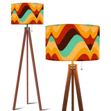 Scandi Retro Tripod Floor Lamp, Wavy Multicolor Midcentury Pattern
