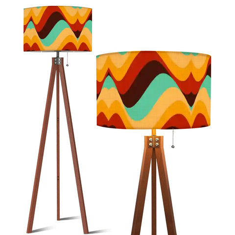 Scandi Retro Tripod Floor Lamp, Wavy Multicolor Midcentury Pattern