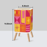 Square Small Trash Can with Lid Orange Pink Yellow Mid Century Pattern