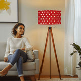 50s Retro Tripod Floor Lamp, White Polkadots on Red