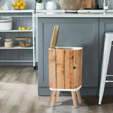 Light Faux Wood Design on a Retro Square Trash Can with Press-Top Lid