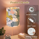 Retro Floral Linen Shade Wall Sconces - 60s Style Plug-in Lamp Set of 2