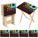 Retro Wooden Folding Side Tables Set of 4 – TV Trays with Storage Stand