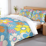 Retro 70s Flower Pattern Duvet Cover Set: Pastel Colors Floral Bedding