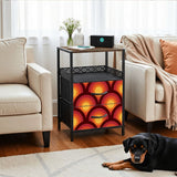 Retro 70s Accent Side Table - Nightstand with Built-In Charging Station