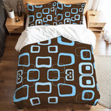 Retro 70s Duvet Cover Set: Brown Blue Mid-Century Modern Bedding