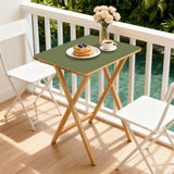 Olive Moss Green retro TV tray set of 4, on a balcony with coffee and pastries