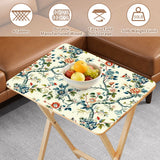 Chinoiserie Blossom retro TV tray set of 4, tabletop close-up with fruit bowl