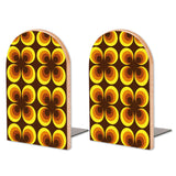 Retro Orange Clover wooden bookends, set of 2, with gold and brown clover flowers