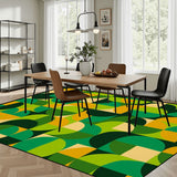 Green 70s Vintage Area Rug 12x9 – Plush Midcentury Non-Slip Floor Mat