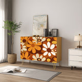 Retro 70s Floral Wooden Storage Cabinet, Midcentury Modern Home Furniture