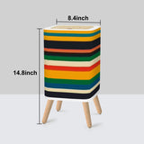 Scandi 1970s Retro Square Small Trash Can with Lid, Stripes Multicolor