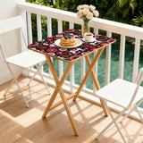 Nordic Folk Pink retro TV tray set of 4, on a balcony with coffee and pastries