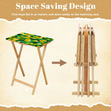 Retro Green Wooden Folding TV Side Tables with Storage Stand – Set of 4