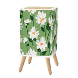 Retro 70s Floral Small Trash Can with Lid - Chamomile Flowers Green White